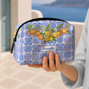 Trousse De Toilette Sicilien bleu jaune citrus Méditerranée azulejo 