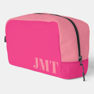Trousse De Toilette Simple rose vif et rose pâle avec monogramme