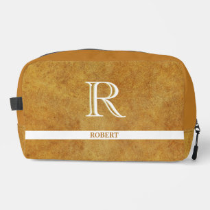 Trousse De Toilette Tan Cuir Texture Trier Blanc Monogramme Nom