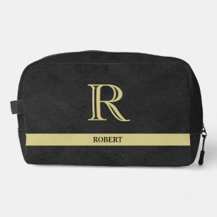Trousse De Toilette Tissu en cuir noir Trim or Monogramme Nom