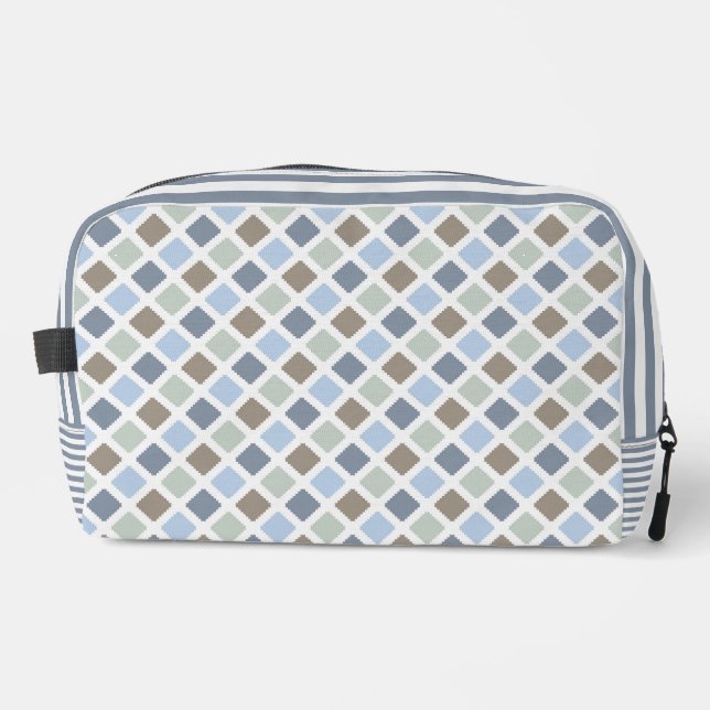TROUSSE DE TOILETTE TONS BLEU VERT & GRAY PLAID MOTIF (Recto)