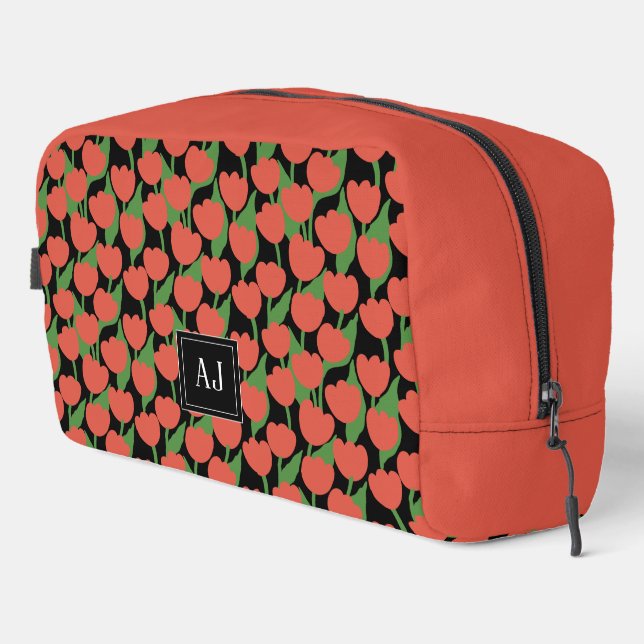 Trousse De Toilette Tulipes rouges rétro, personnalisée (Coin droit)