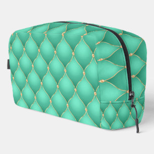 Trousse De Toilette Turquoise Ogee Or Doré Diamants Touffeté