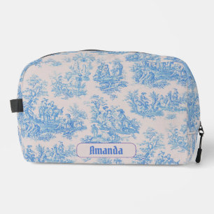 Trousse De Toilette Vintage bleu turquoise toile jouy monogramme