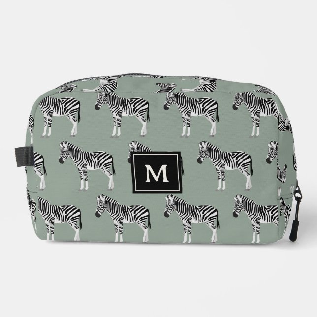 Trousse De Toilette Zebra Exotic Animal Motif Sage Green Monogramme (Recto)