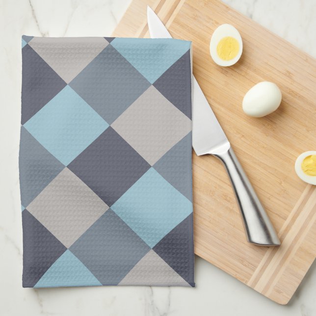 Trout Blue Grey Cotton Seed Plaid Kitchen Towel (Quarter Fold)