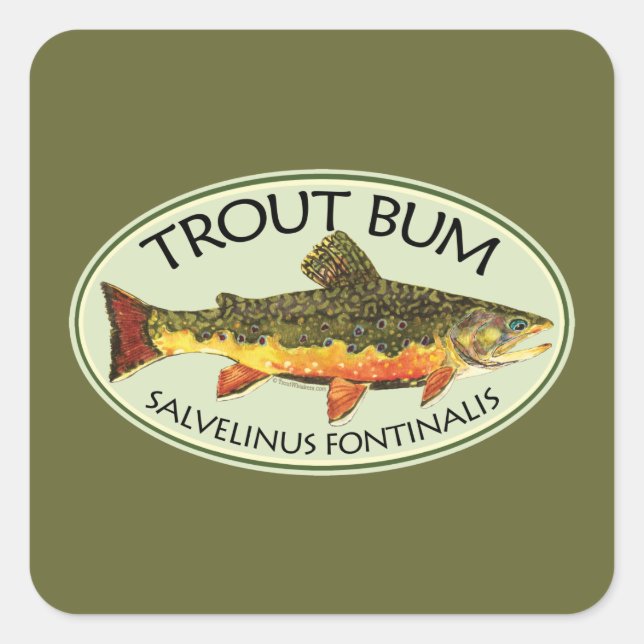 TROUT BUM - Brook Trout Brookie Fly Fishing Square Sticker (Front)