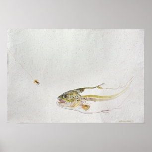 Trout chasing a fisherman's fly poster