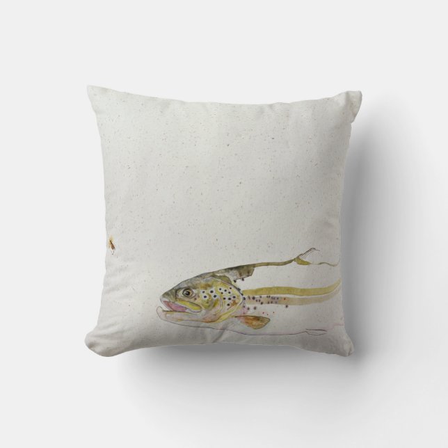 Trout chasing a fisherman's fly throw pillow (Front)