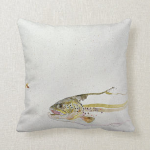 Trout chasing a fisherman's fly throw pillow