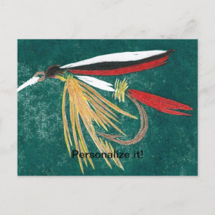 "Trout Fin" classic fly fishing, fly tying art Holiday Postcard