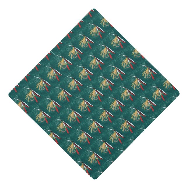 "Trout Fin" Trout Fly tiled wet fly on green      Graduation Cap Topper (Front)