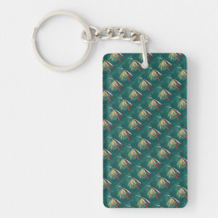 "Trout Fin" Trout Fly tiled wet fly on green Keychain