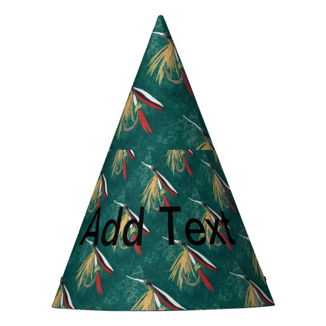 "Trout Fin" Trout Fly tiled wet fly on green       Party Hat (Front)