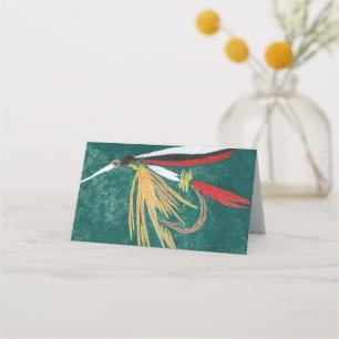 "Trout Fin" Trout Fly tiled wet fly on green       Place Card