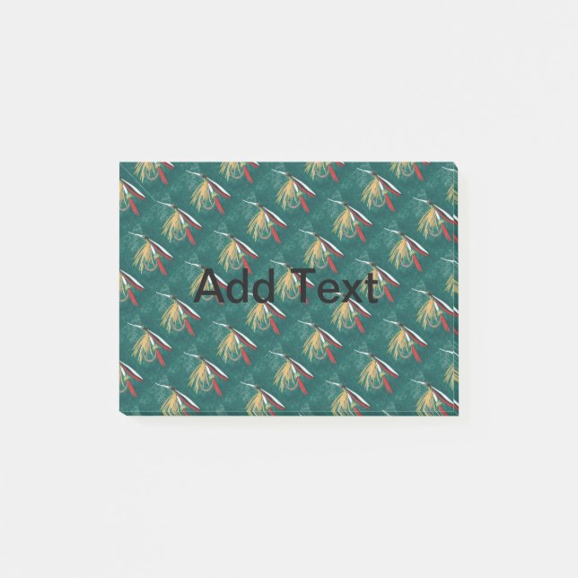 "Trout Fin" Trout Fly tiled wet fly on green       Post-it Notes (Front)