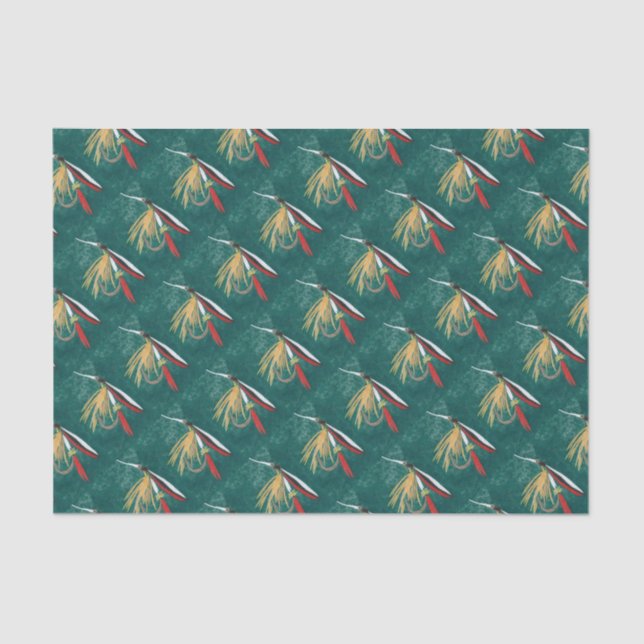 "Trout Fin" Trout Fly tiled wet fly on green       Tissue Paper (Front)