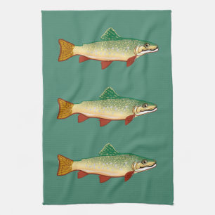 Trout fish art kitchen towel