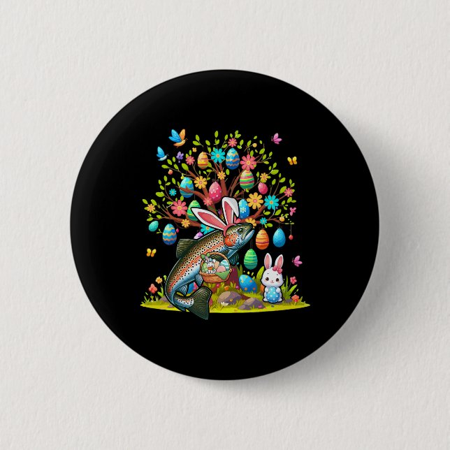 Trout Fish Bunny Easter Eggs Cute Tree Costume Hun 2 Inch Round Button (Front)