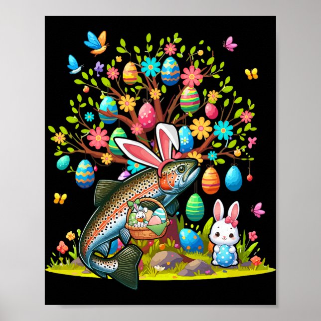 Trout Fish Bunny Easter Eggs Cute Tree Costume Hun Poster (Front)