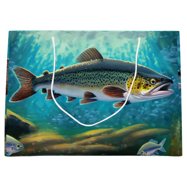 Trout Fish Fishing Large Gift Bag (Front)