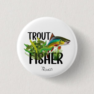 Trout Fisher Rainbow Trout In Natural Environment 1 Inch Round Button