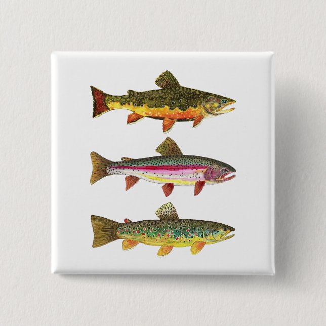 Trout Fishing 2 Inch Square Button (Front)