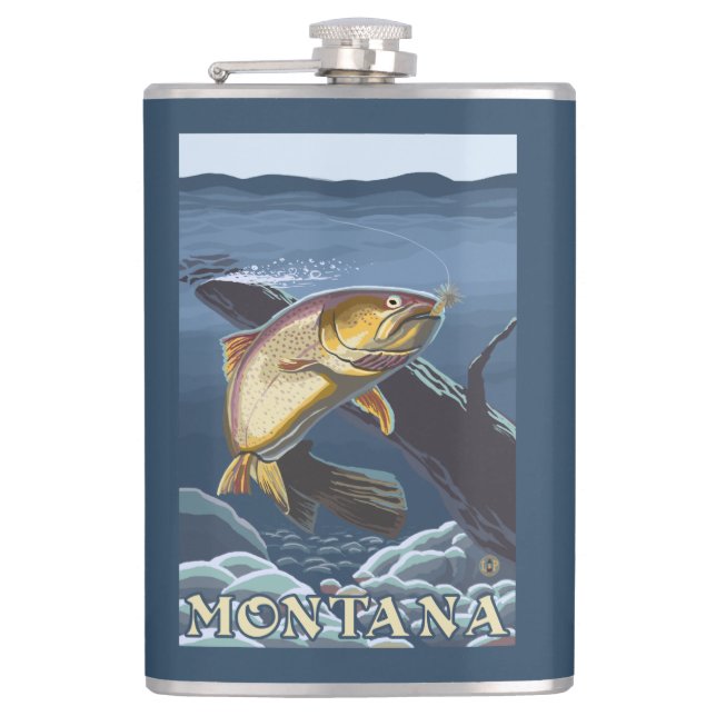 Trout Fishing Cross-Section - Montana Hip Flask (Front)