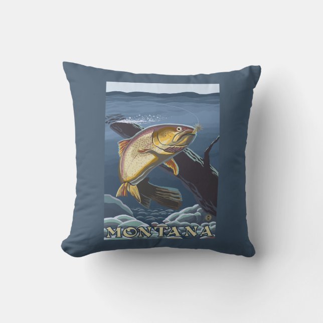 Trout Fishing Cross-Section - Montana Throw Pillow (Front)