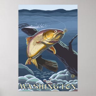 Trout Fishing Cross-Section - Washington Poster