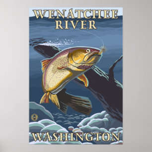 Trout Fishing Cross-Section - Wenatchee River, W Poster
