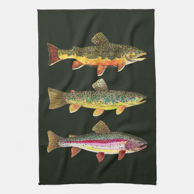 Trout Fishing Kitchen Towel (Vertical)