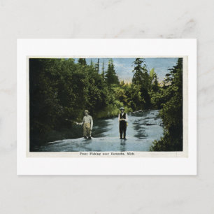 Trout Fishing near Escanaba, Michigan Vintage Postcard