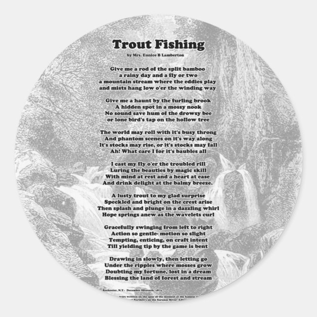 Trout Fishing Poem Classic Round Sticker (Front)