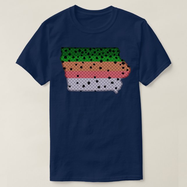Trout Fishing Rainbow Trout Pattern Iowa State Map T-Shirt (Design Front)