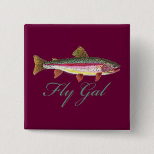 Trout Fly Fishing 2 Inch Square Button