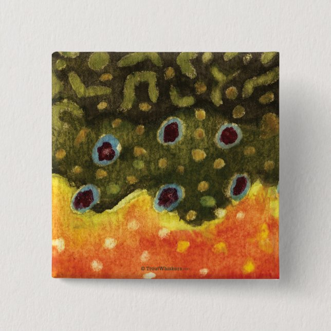 Trout Fly Fishing 2 Inch Square Button (Front)
