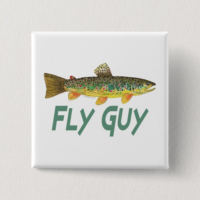 Trout Fly Fishing 2 Inch Square Button (Front)