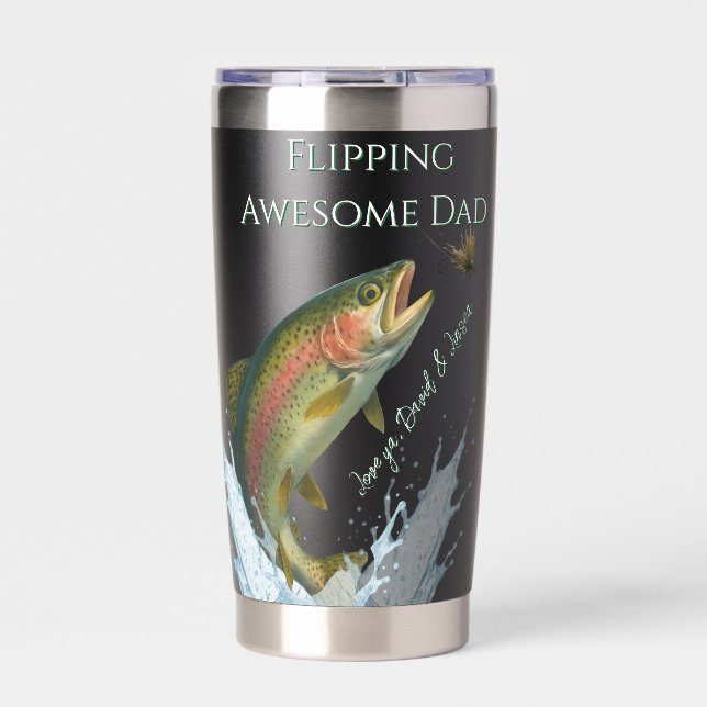 trout fly fishing gift Dad Fathers Water Bottle Insulated Tumbler (Front)