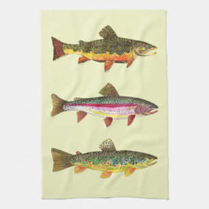 Trout Fly Fishing Kitchen Towel
