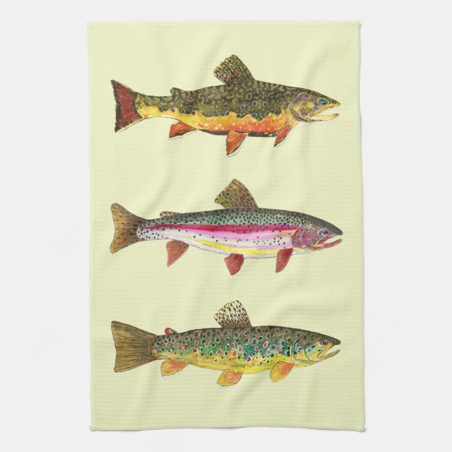 Trout Fly Fishing Kitchen Towel (Vertical)