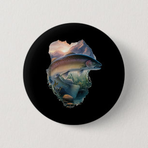 Trout Fly Fishing Mountains Nature Fisherman 2 Inch Round Button