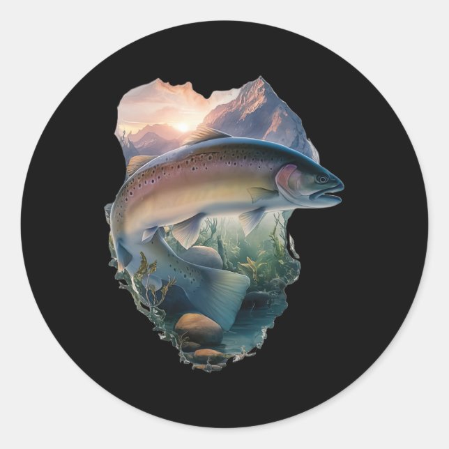 Trout Fly Fishing Mountains Nature Fisherman  Classic Round Sticker (Front)