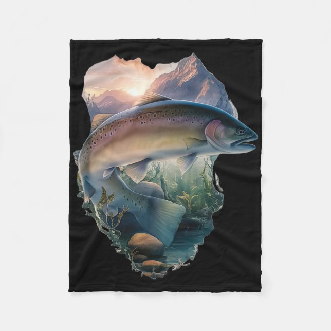 Trout Fly Fishing Mountains Nature Fisherman  Fleece Blanket (Front)