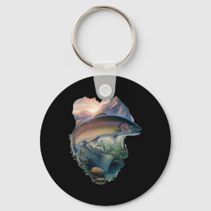 Trout Fly Fishing Mountains Nature Fisherman Keychain