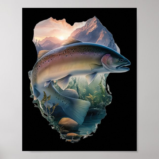 Trout Fly Fishing Mountains Nature Fisherman  Poster (Front)