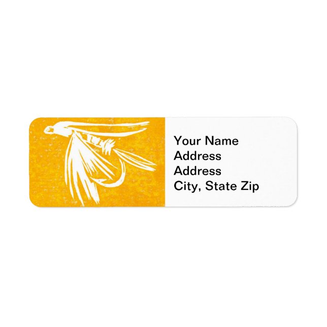 Trout Fly Return Address Label yellow midge wet. (Front)