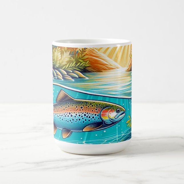 Trout in a Lush Underwater Stream Scene Coffee Mug (Center)