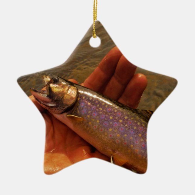 Trout in Hands Ceramic Ornament (Front)