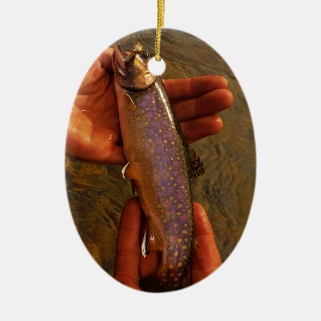 Trout in Hands Ceramic Ornament (Front)